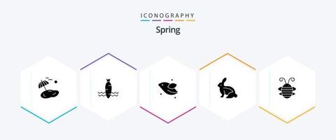 primavera 25 pacote de ícones glifo incluindo besouro. coelho. animal. coelhinho da Páscoa. coelhinho vetor