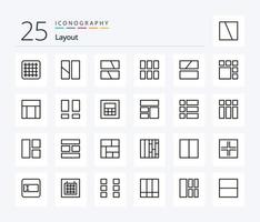 pacote de ícones de 25 linhas de layout, incluindo quadro. wireframe. local na rede Internet. calculadora. disposição vetor