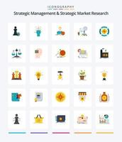gerenciamento estratégico criativo e pesquisa estratégica de mercado 25 pacote de ícones planos, como dart. relatório. meta. arquivo. meta vetor