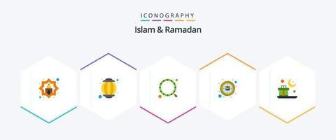 Islã e Ramadã 25 pacote de ícones planos, incluindo Mubarak. islamismo. muçulmano. qibla. bússola vetor