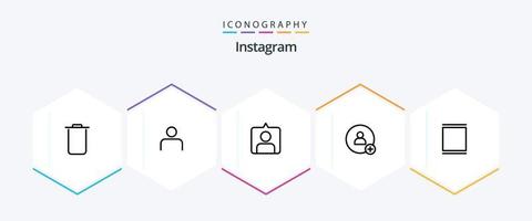 pacote de ícones de 25 linhas do instagram, incluindo linha do tempo. Instagram. contato galeria. contato vetor