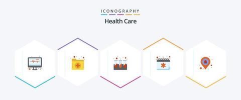 cuidados de saúde 25 pacote de ícones planos, incluindo emergência. calendário. químico. livro. agenda vetor