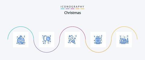 pacote de ícones de natal azul 5, incluindo inverno. Natal. fogos de artifício. árvore. café vetor