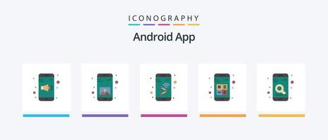 Android app flat 5 icon pack incluindo interação. aplicativos. aplicativo. aplicativo. Wi-fi. design de ícones criativos vetor