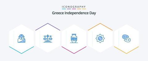 Pacote de ícones azuis do Dia da Independência da Grécia 25, incluindo a Grécia. Câncer. jarro antigo. astrologia. luz do sol vetor