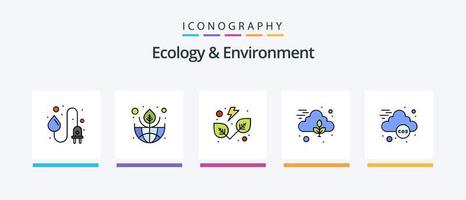 linha de ecologia e meio ambiente cheia de 5 ícones, incluindo energia. planeta. ideia. gesto de mão. ambiente. design de ícones criativos vetor