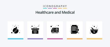 pacote de ícones de glifo médico 5, incluindo tigela. médico. ambulância. seguro. saúde. design de ícones criativos vetor