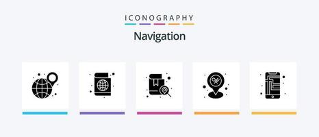 pacote de ícones de glifo de navegação 5, incluindo mapa de ruas. móvel. localização. mapa. mapa. design de ícones criativos vetor
