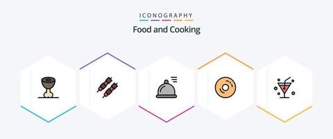 pacote de ícones de 25 linhas preenchidas de alimentos, incluindo . vidro. comer. bebida. comida vetor