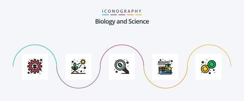 linha de biologia cheia de pacote de ícones de 5 planos, incluindo biologia. jardim. crescer. contente. pesquisar vetor