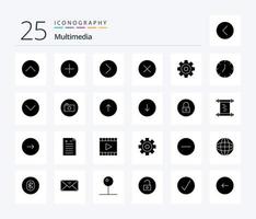pacote de ícones de glifo sólido multimídia 25, incluindo mídia. multimídia. próximo. reprodutor de mídia. erro vetor