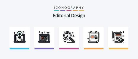 a linha de design editorial preencheu o pacote de 5 ícones, incluindo arte. olhar. projeto. olho. arte. design de ícones criativos vetor
