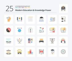 educação moderna e poder de conhecimento pacote de ícones de 25 cores planas, incluindo professor. sala de aula. notas. graduação. teclado vetor