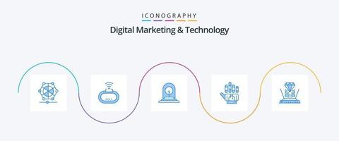 pacote de ícones de marketing digital e tecnologia azul 5, incluindo holograma. mão . crescimento. gole. novo vetor