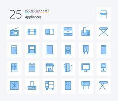 eletrodomésticos pacote de ícones de 25 cores azuis, incluindo móveis. telefone. mobília. lar. eletrodomésticos vetor