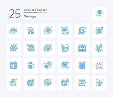 estratégia 25 pacote de ícones de cor azul, incluindo lista telefônica. livro. e-mail. equipe. grupo vetor