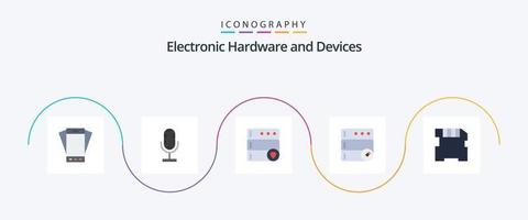 dispositivos flat 5 icon pack incluindo sd. cartão. microfone. servidor. base de dados vetor