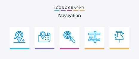 pacote de ícones de navegação azul 5, incluindo . alfinete. procurar. navegação. alfinete. design de ícones criativos vetor