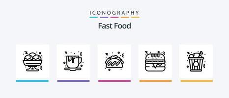 pacote de ícones da linha 5 de fast food, incluindo . comida. frango. comida rápida. café. design de ícones criativos vetor