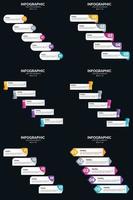 pacote de infográficos de seis vetores inclui diagramas de ciclo e linhas do tempo