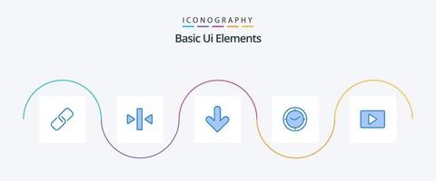 elementos básicos da interface do usuário azul 5 pacote de ícones, incluindo paly. relógio. seta. cronômetro. assistir vetor