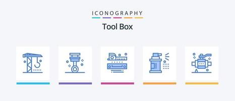 pacote de ícones azul 5 de ferramentas, incluindo construção. ferramentas. nível. spray. garrafa. design de ícones criativos vetor