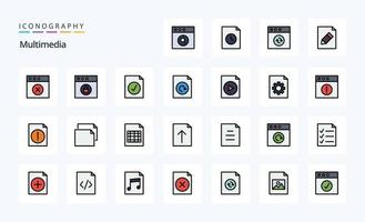 25 pacote de ícones de estilo cheio de linha multimídia vetor