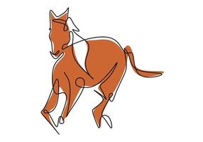 um único desenho de linha da identidade do logotipo da empresa de cavalos de elegância cavalo de corrida. conceito de símbolo animal mamífero cavalo pônei. contínua uma linha única. vetor