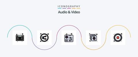 linha de áudio e vídeo preenchida com 5 ícones planos, incluindo música. vídeo. embaralhar. multimídia. jogar vetor