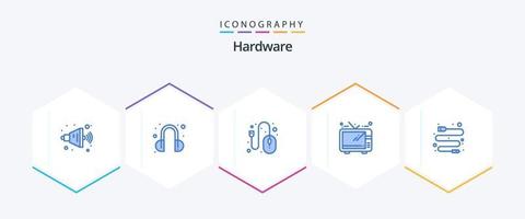 hardware 25 pacote de ícones azul incluindo . USB. rato. dados. televisão vetor