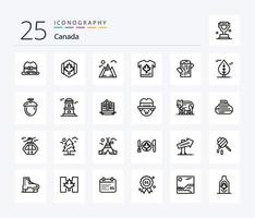 Pacote de ícones de 25 linhas do Canadá, incluindo madeira. bordo. paisagem. folha. outono vetor