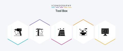 pacote de ícones de 25 glifos de ferramentas, incluindo projeto. parede. barreira. espátula. tijolo vetor