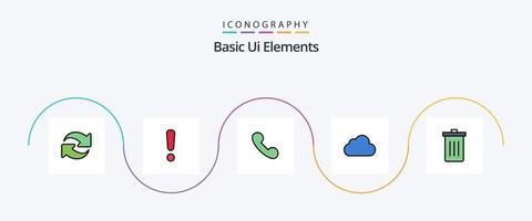 linha básica de elementos de interface do usuário preenchida com 5 ícones planos, incluindo sido. nublado. telefone. armazenar. nuvem vetor