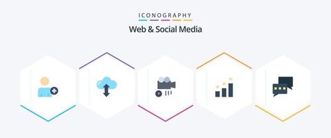 web e mídia social 25 pacote de ícones planos, incluindo . correspondência. meios de comunicação. bater papo. sucesso vetor