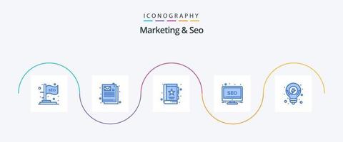 marketing e seo blue 5 icon pack incluindo seo. monitor. marca páginas. tela. Área de Trabalho vetor