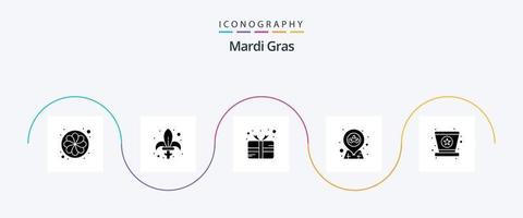 Pacote de ícones Mardi Gras Glyph 5, incluindo Carnaval. alfinete. arma. mapa. prêmio vetor