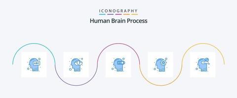 pacote de ícones azul 5 do processo do cérebro humano, incluindo mente. cabeça. lótus. mente. baixo vetor