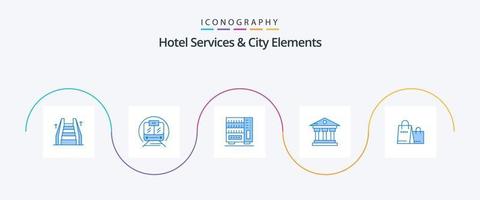 serviços de hotel e elementos da cidade azul 5 pacote de ícones incluindo bolsa. serviço. mobília. dinheiro . banco vetor