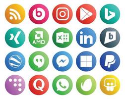 20 pacotes de ícones de mídia social, incluindo quora paypal excel hangouts deliciosos vetor