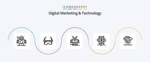 pacote de ícones de marketing digital e linha de tecnologia 5, incluindo pessoal. dados. humano. linguagem. máquina vetor