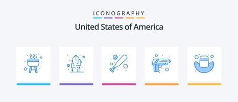 Pacote de ícones EUA azul 5, incluindo . boné. bastão. americano. exército. design de ícones criativos vetor