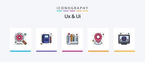linha ux e ui cheia de 5 ícones incluindo conta. implementação. configuração. ágil. desenvolvimento. design de ícones criativos vetor