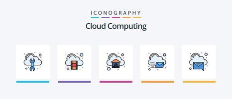 a linha de computação em nuvem preencheu o pacote de 5 ícones, incluindo dados. Informática. armazenar. nuvem. design de ícones criativos vetor