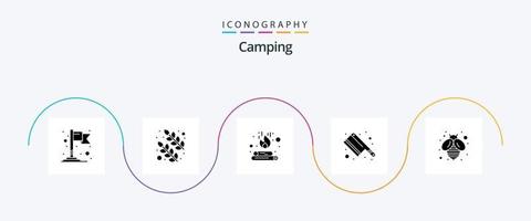 pacote de ícones de glyph 5 de acampamento, incluindo . mel. fogo. voar. faca vetor