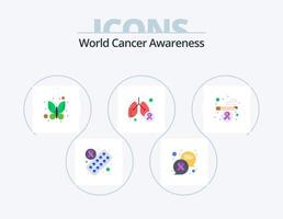 pacote de ícones planos de conscientização do câncer mundial 5 design de ícones. fumar. cigarro. erro. sintoma. pulmão vetor