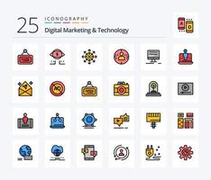 marketing digital e tecnologia pacote de ícones cheios de 25 linhas, incluindo online. marketing. Publicidades. perfil. plataforma vetor