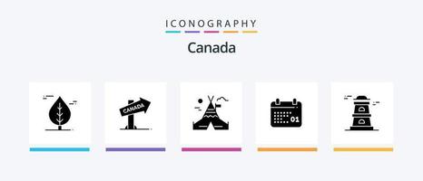 Pacote de ícones do Glyph 5 do Canadá, incluindo . torre. acampamento. observatório. data. design de ícones criativos vetor