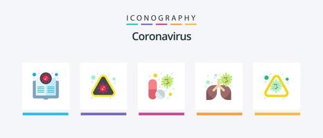 pacote de ícones de 5 planos de coronavírus, incluindo pneumonia. doença. alerta. bronquite. médico. design de ícones criativos vetor