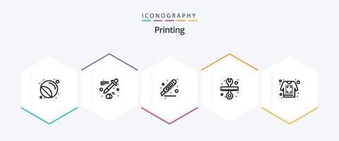 impressão do pacote de ícones de 25 linhas, incluindo impressão. chave inglesa. corte. ferramenta. página vetor