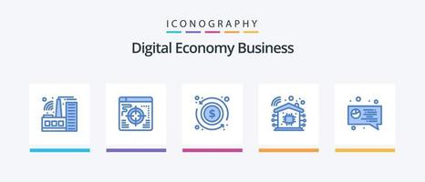 pacote de ícones de negócios de economia digital azul 5, incluindo . torta. intercâmbio. digital. tecnologia. design de ícones criativos vetor